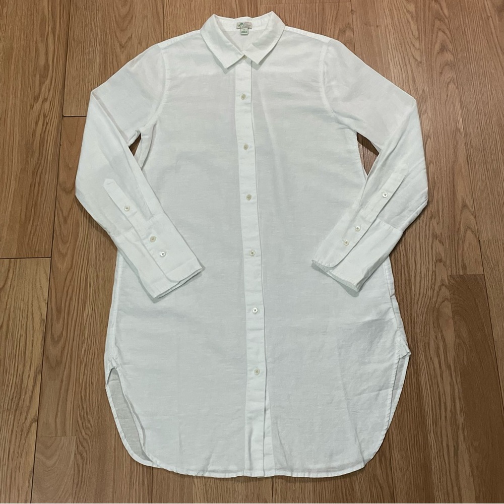 J.Crew Women’s XS White Long Sleeve Button Up Tunic Shirt Dress Linen Preppy